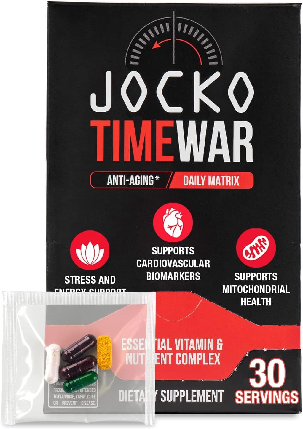 Jocko Fuel TIME WAR Multivitamin for Men Women NAD Supplement for Healthy Aging Heart Bone Eye Health Essential Vitamins and Minerals Supports Stress Relief Energy Levels 30 Day Supply