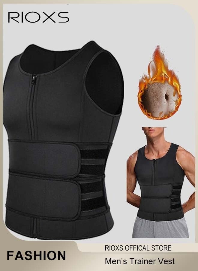 Men's Slim Body Shaper Vest, Abdomen Slim Top Compression Tank, Body Shapewear Vest With Front Zipper, Body Shaping Sauna Vest For Men, Breathable Gym Fitness Body Shaping Vest — L