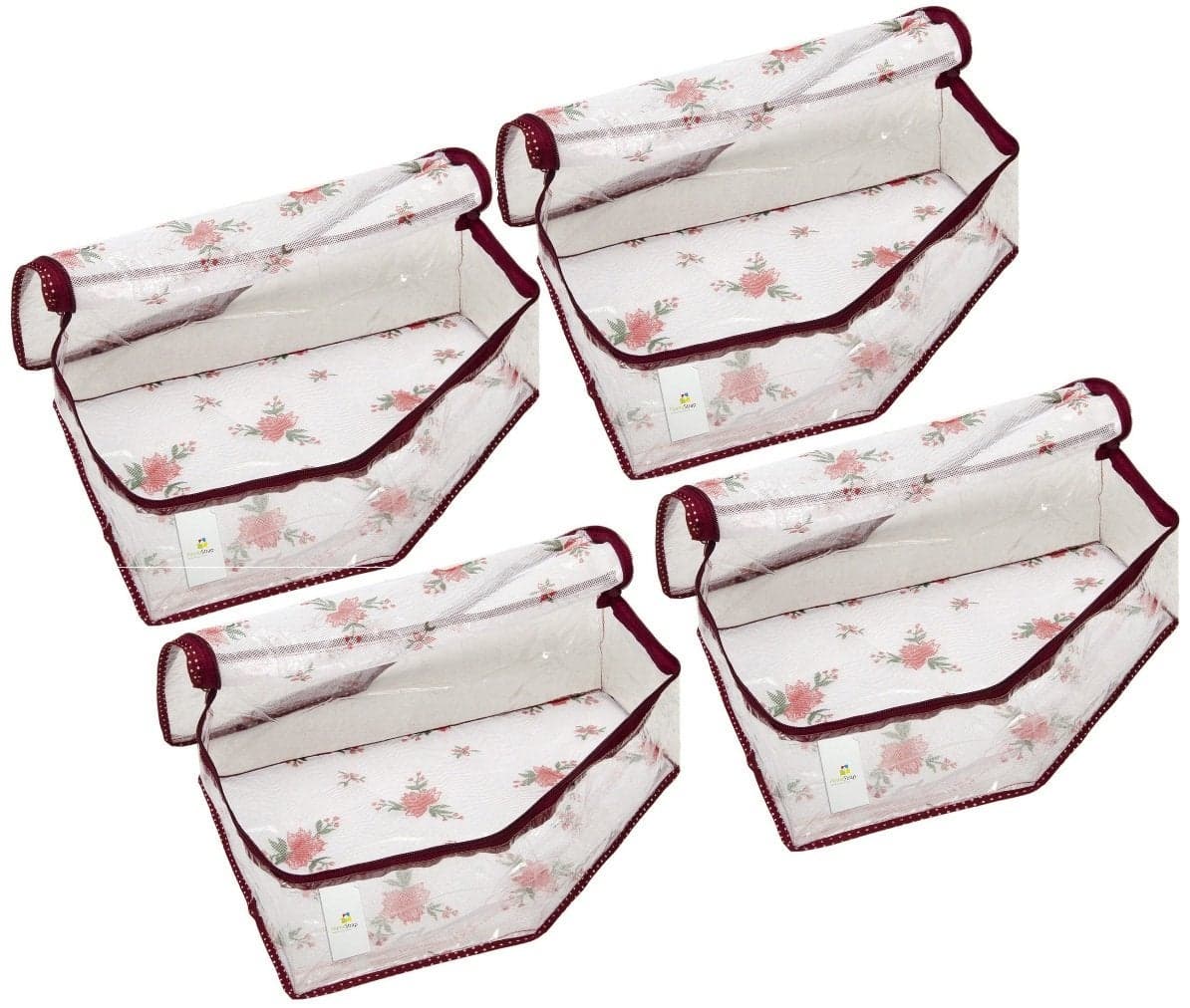 Homestrap Transparent Floral Net Blouse Cover - Pack of 4 - Maroon