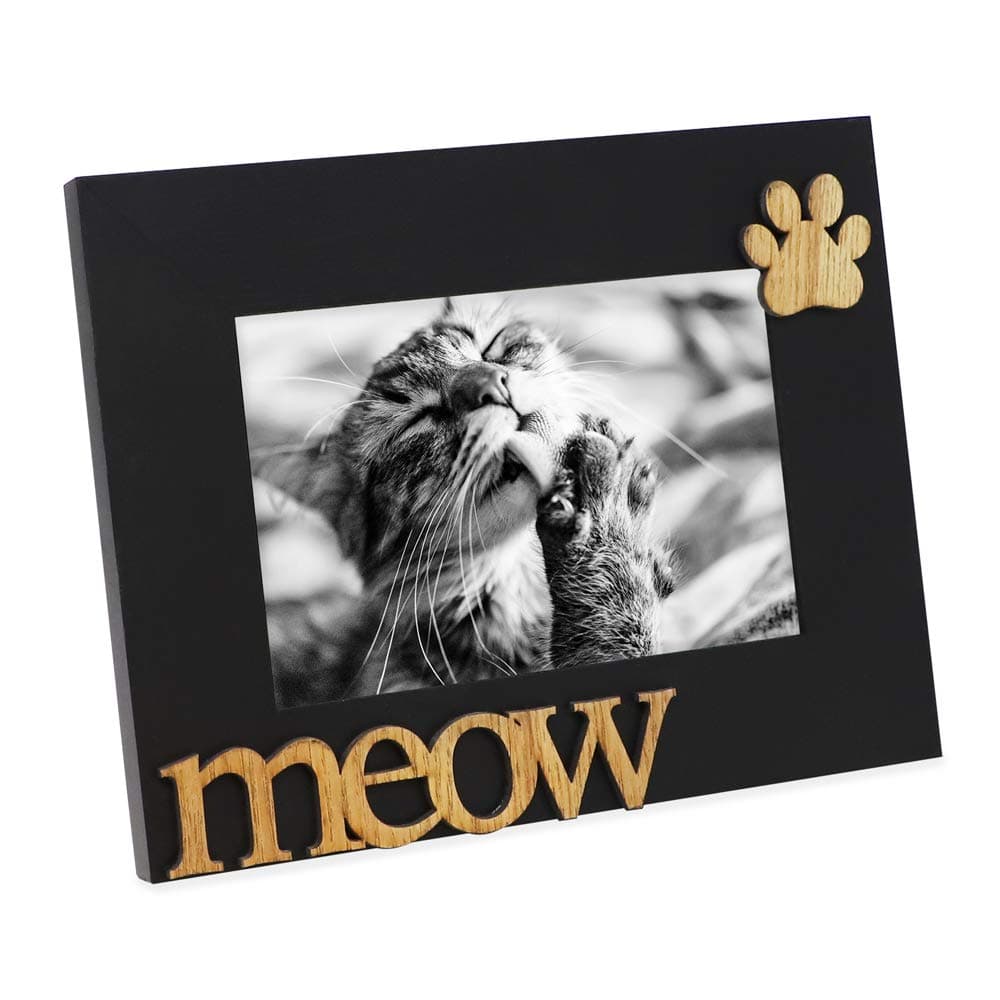 Isaac Jacobs Black Wood Sentiments Cat Meow Picture Frame 4x6 inch Photo Gift for Pet Cat Kitten Display on Tabletop Desk Black 4x6