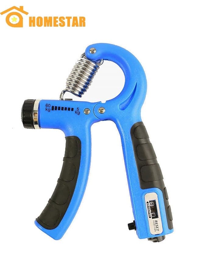 Hand Grip Strengthener, Adjustable Resistance 5-60 kg, Grip Strength Trainer for Muscle Building and Injury Recovery in Athletes, Countable up to two digits, Adjustable to zero, Blue