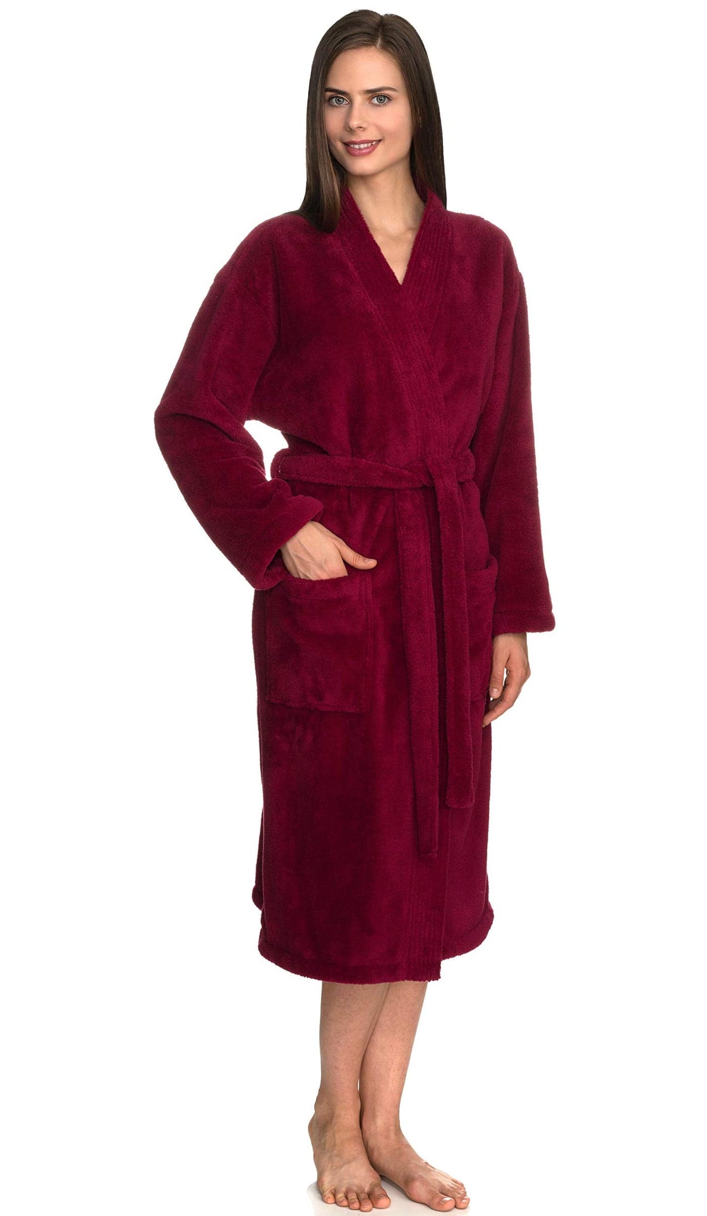 TowelSelections Womens Robe Soft Plush Bathrobe Fleece Kimono Spa Bath Robe for Women Large-X-Large Beaujolais