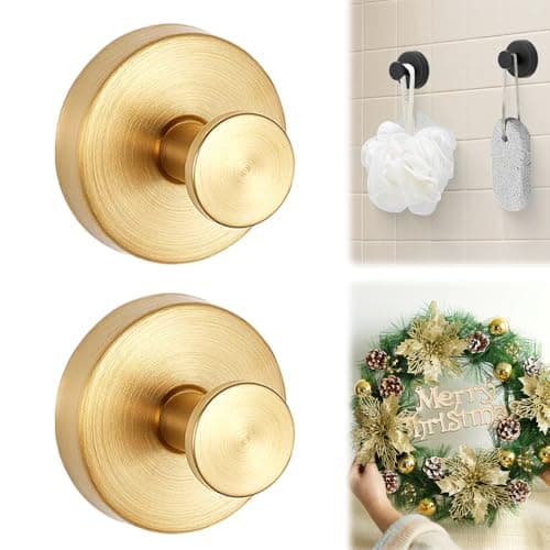 LECDOA Suction Cup Hooks for Wreaths on Glass 2025 New Model NoDrill Suction Cup Hooks Wreath Hangers for Front Doors Metal Towel Hooks for Showers Bathrooms Mirrors 2 Gold
