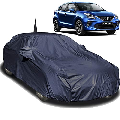 Baleno Dustproof Car Cover with Mirror & Antenna Pockets, Navy Color, Taffeta Polyster,Triple Stitched, Compatible with Maruti Baleno Car Cover (2015 to 2024), Baleno Car Accessories