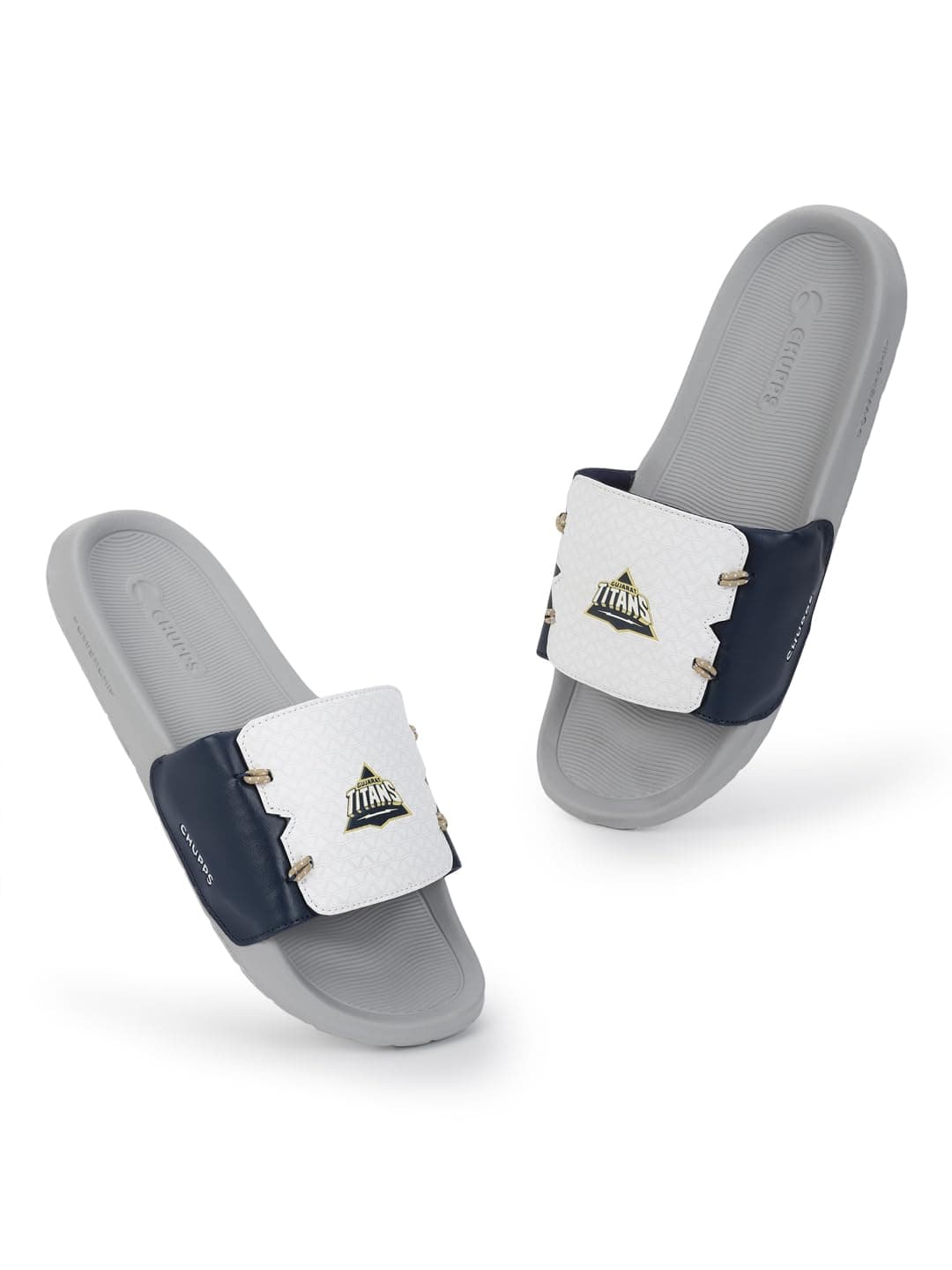 CHUPPS Gt Brave White Navy Drift Orthopedic Slippers | Soft Footpharma Footbed | Breathable Ventilation Holes | Lightweight Flip Flops | Anti-Skid Chappals for Everyday For Mens