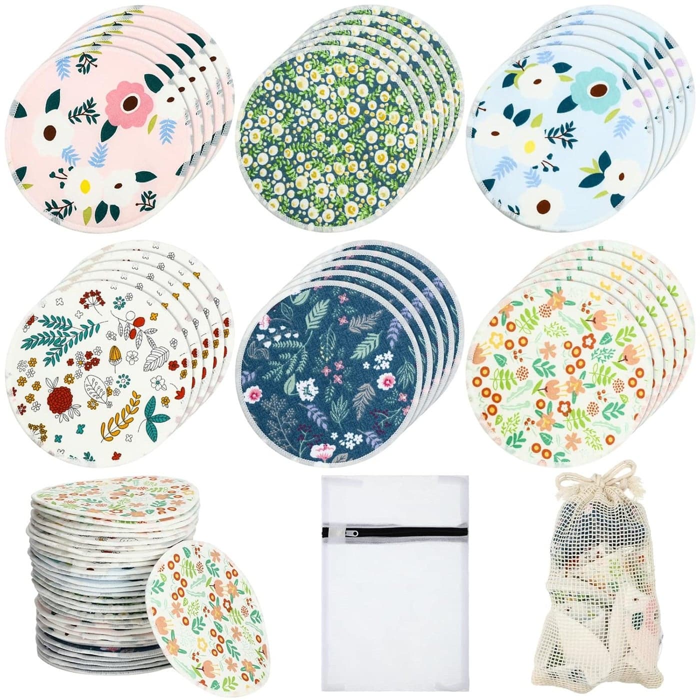Sosation 30 Pcs Reusable Breast Pads Bamboo Nursing Pads with Wet and Laundry Bag Floral Nipple Favor Breastfeeding Mom GiftFresh Pattern