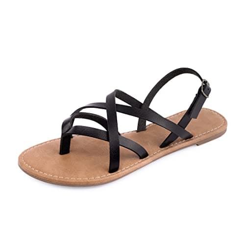 Huayuanwell Women's Gladiator Flat Sandals Fisherman Strappy Sandals Ankle Strap Sandals (9.5, Black)
