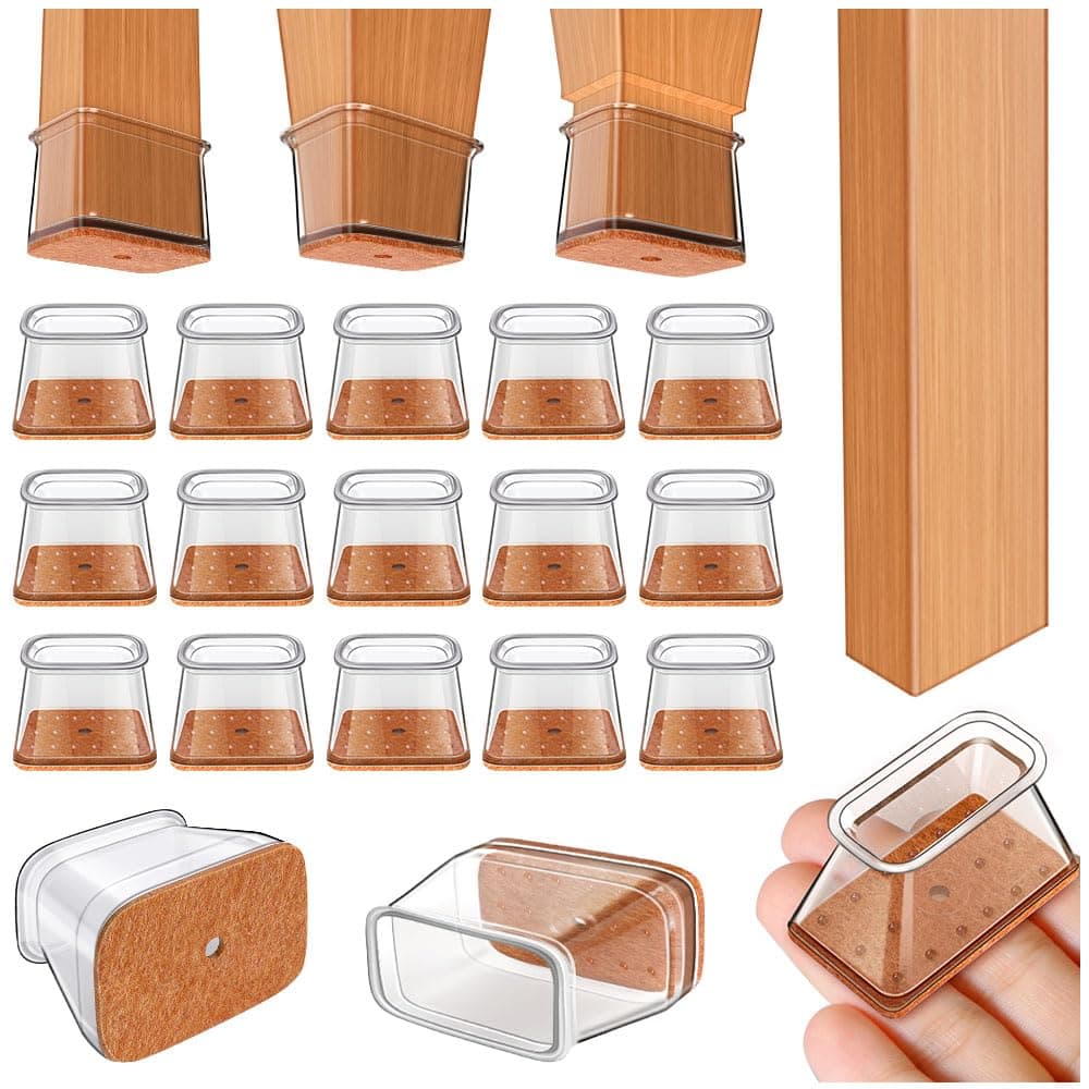 Ansible 24 pcs Rectangle Large Chair Leg Floor Protectors Furniture Felt Pads Silicone Covers caps for ChairsChair Leg Protectors for Hardwood Floors Large FitL 152W 0751