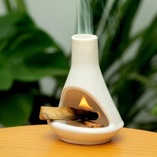 MOUGIGI Ceramic Chiminea Palo Santo Holder and Burner Modern Medieval Incense Candle and Matchstick Mini Chiminea for Wood Sticks and Bulk Incense with Ash Catcher ZenInspired Home Decor Gift