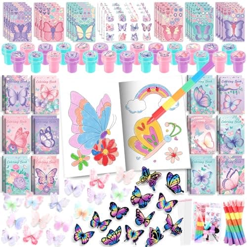 BenLouis 96Pcs Butterfly Party Favors Butterfly Fairy Coloring Books Crayon Stickers Set Bulk for Kids Butterfly Birthday Decor Spring Flower Tea Goodie Bag Stuffers Classroom Gifts Pinata Filler