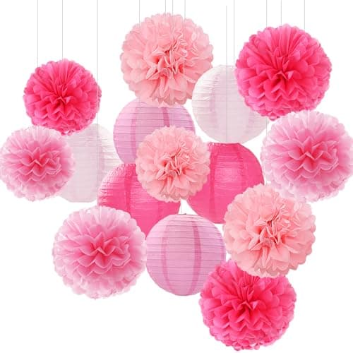 LightHot Pink PartyDecorations PaperFlowers Lanterns 15pcs Graduation Girl Birthday Decor Tissue Pom Poms Streamers Bridal Baby Shower Wedding Bachelorette Valentine Hanging Supplies Hugfond