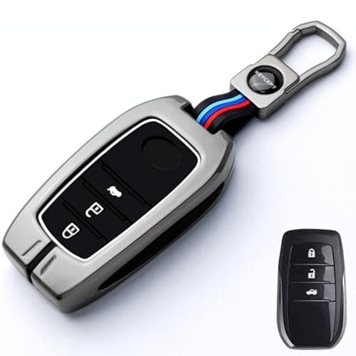 KEYCEPT Metal Key Cover for 3 Button Toyota Innova Hycross | Fortuner | Hilux | Innova Crysta | Fortuner Legender | Land Cruiser | Suzuki Invicto Smart Key (Short Keychain)