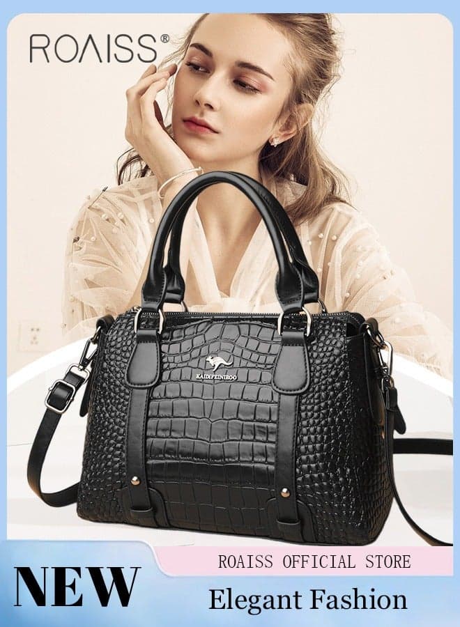 Women's Elegant Patent Leather Shoulder Bag Fashion Crocodile Pattern Design with Large Capacity Handbag, Waterproof and Durable for Daily Use, Stylish and Practical Tote for Work and Casual Outings