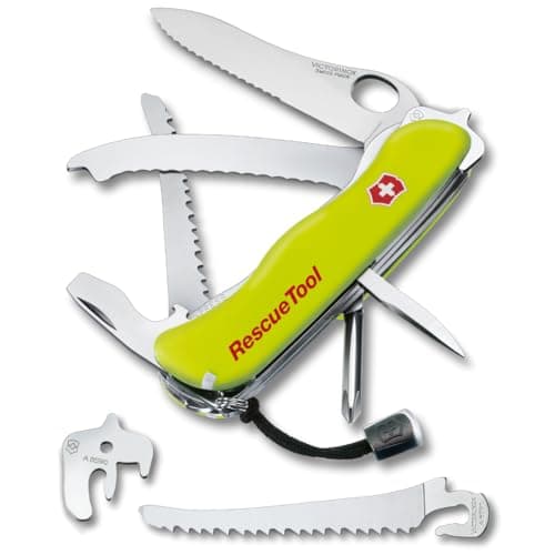 Victorinox Rescue Tool with Nylon Pouch Swiss Army Knife, 13 Functions, Swiss Made Pocket Knife with Seatbelt Cutter and Glass Saw - Fluorescent Yellow