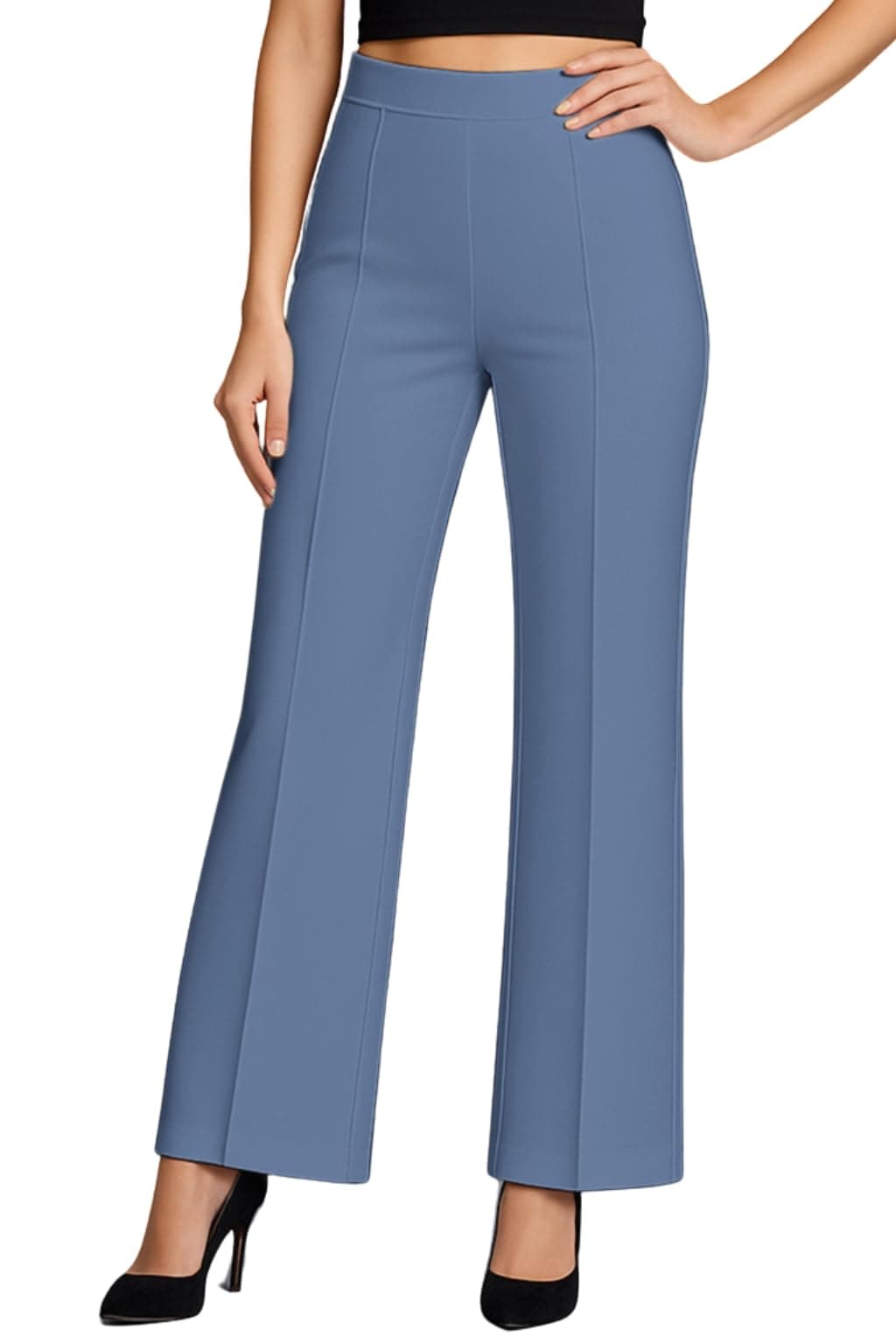 SWADESI STUFF Women’s High Waisted Bell Bottom Pants | Retro Wide Leg Trousers | Stretchy Flared Palazzo Pants for Office, Casual Wear & Party (in, Alpha, M, Regular, Sky Blue)