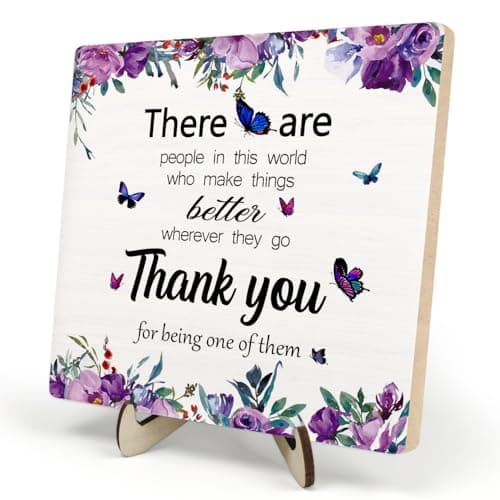 Thank You Gifts for Women Men,Appreciation Gifts for Friends,Therapist,Nurse,Boss, Teacher,Retirement,Coworker Leaving Gift,Home Office Decor Wooden Plaque Sign (White-flower, 5.9 x 5.9 inches)