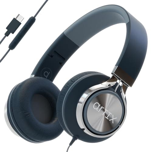 ARTIX CL750 Wired Foldable Headphones for Students & Professionals | On Ear Noise Isolating Headset with Mic for Calls & Entertainment (Graphite, USB Type C)