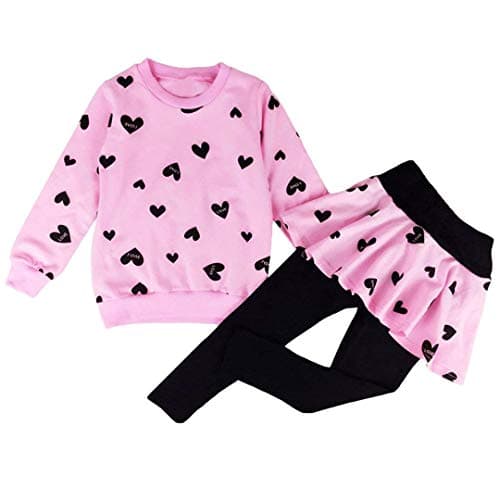 CM-Kid Toddler Girl Clothes Size 5T Girls Winter Spring Outfits, Long Sleeve Heart Print Sweatshirt Top + Skirt Leggings Pants 2Pcs Clothing Set Christmas Gifts