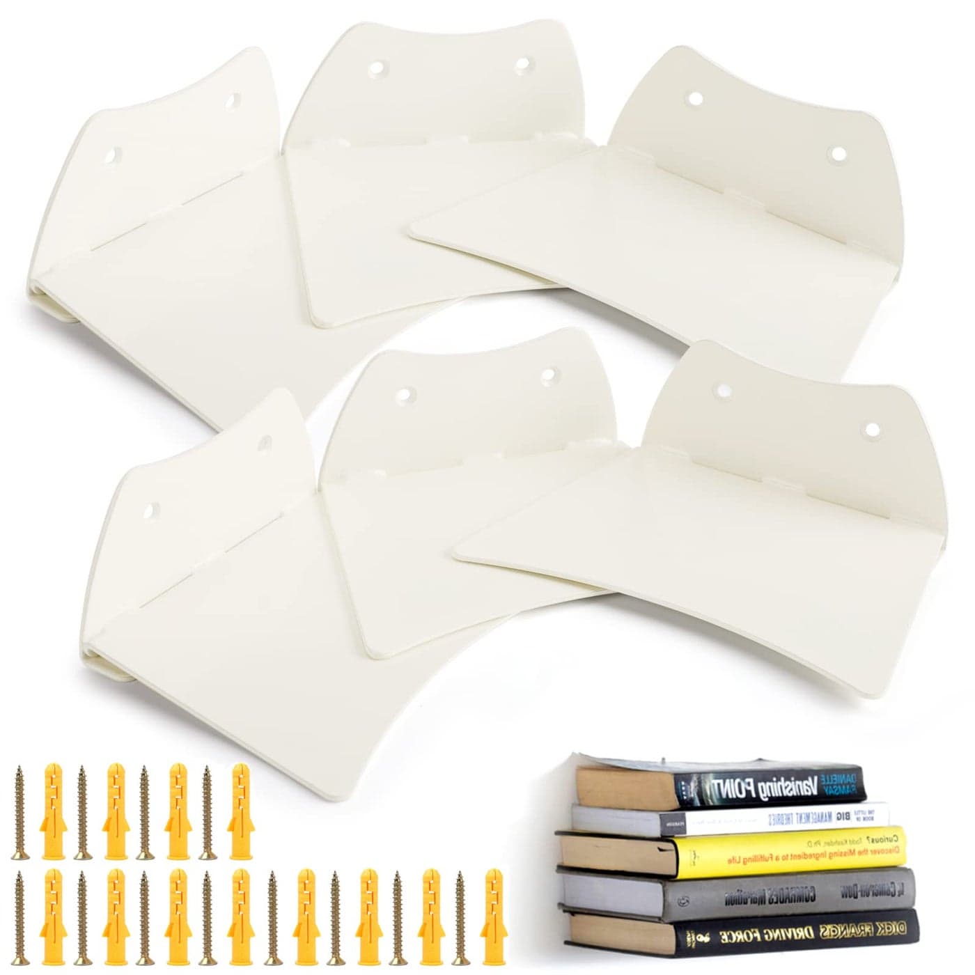 Eapele Floating Book Shelves White Dove Color Coated Steel Constructed Hidden Bookshelf with Mounting Hardware 6pcs