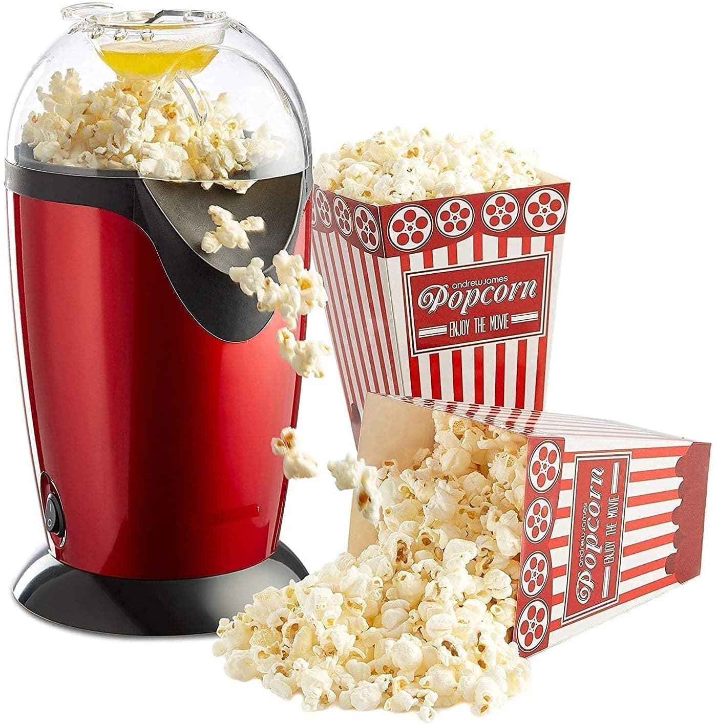 2V BROTHERS Hot Air Popcorn Machine and Home Use Big Popcorn Machine Automatic Instant Popcorn Maker Stylish Design Electric Oil Free Maker with Measuring Cup Carnival