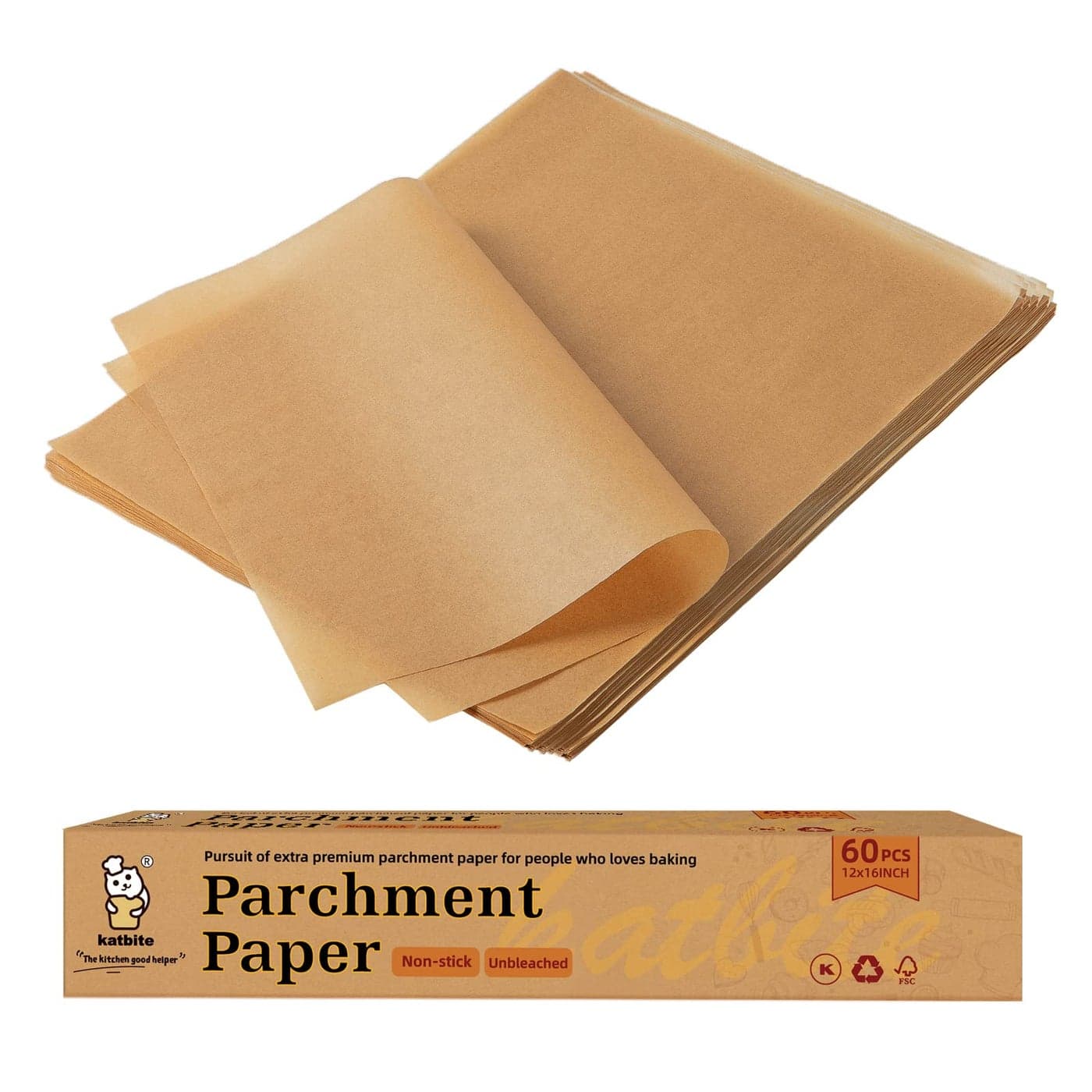 Katbite 12x16 Inch Parchment Paper Sheets Pre cut Unbleached Baking Paper Heavy Duty Nonstick for Half Sheet Baking Cooking Grilling Wrapping Foods