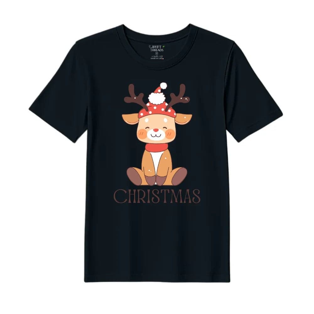 BYFT Threads XXL Black Polycotton T-Shirt - Christmas "Christmas Deer" Printed Design, Premium Holiday Collection