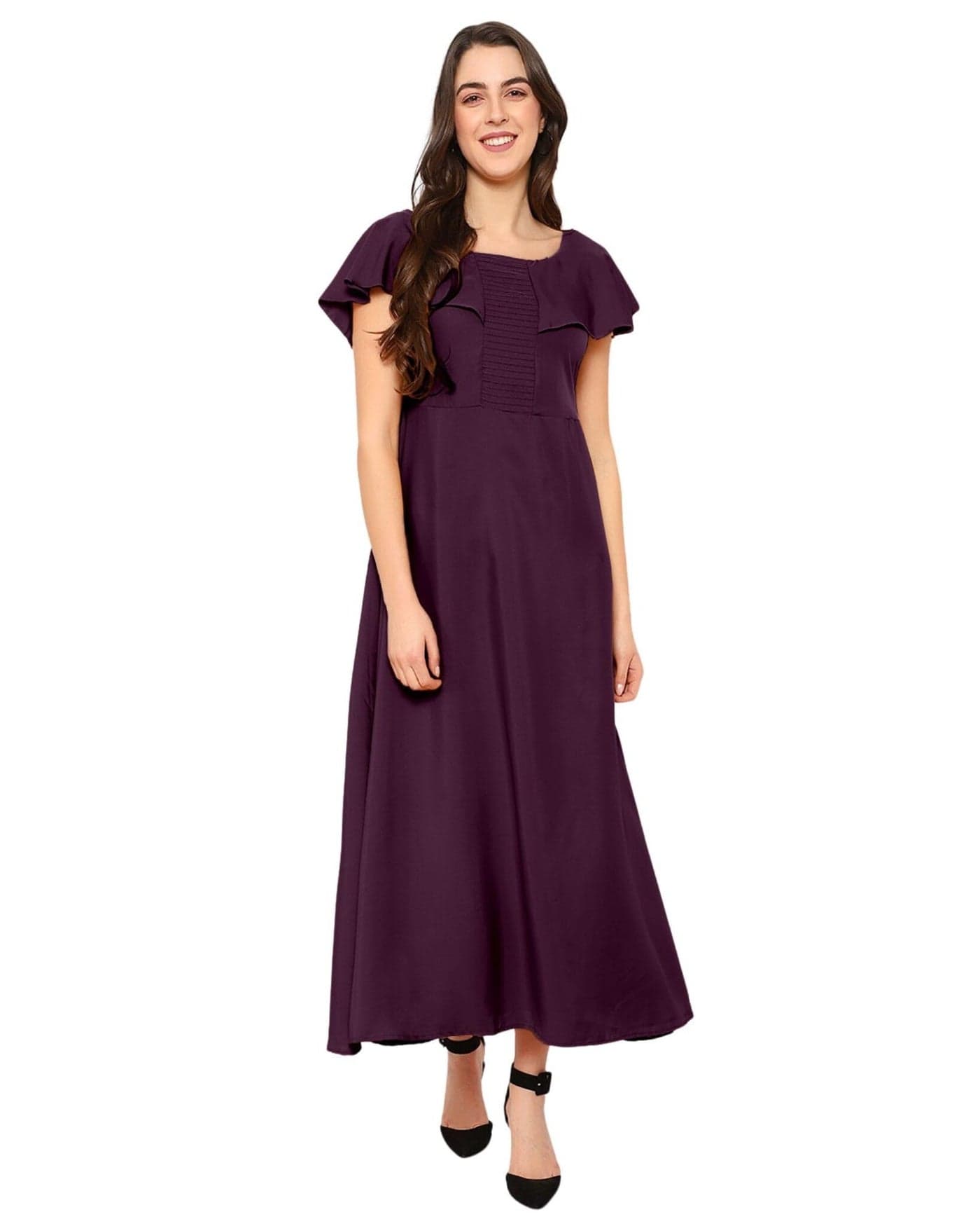 Indietoga Women's Purple Solid Long Maxi Dress (X-Large)