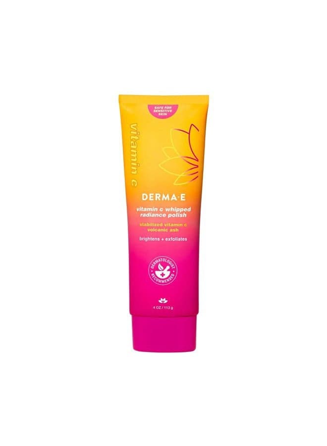 DERMA E Face Exfoliator, Vitamin C Whipped Radiance Polish, 4 Oz, Stabilized Vitamin C & Dual-Action Exfoliation to Help Brighten, Exfoliate & Protect Skin Barrier, Gentle Skin Care