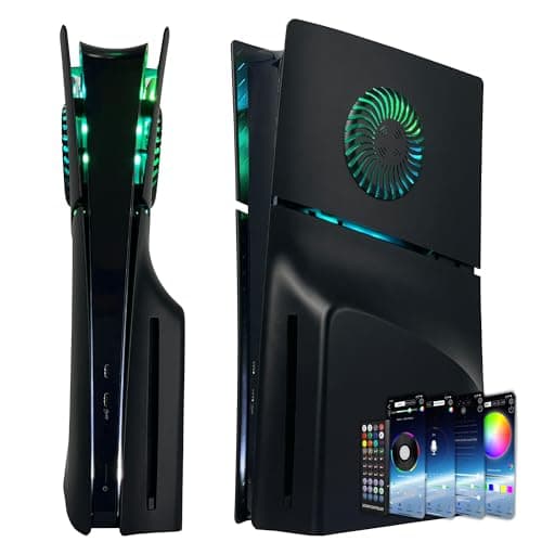 Faceplate for PS5 Slim Disc Edition with RGB Light Strip and Dust Filter with Cooling Vents DOBEWINGDELOU 400 Effects LED Light Ring Console Face Plate Cover DIY Decoration Kit Accessories Black