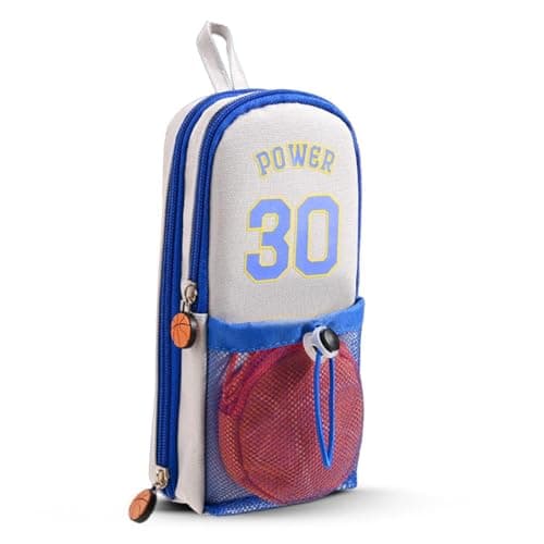 DEOXY Polyester Large Capacity Pencil Pouch with 3 Zippers & 5 Compartments - Waterproof Standing Pencil Case with Metal Zipper + Football Charm & Coin Pouch (Idol),Blue