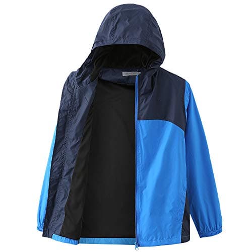 GRANDWISH Boys Waterproof Rain Jacket, Lightweight Active Hooded Raincoat, Blue L-12