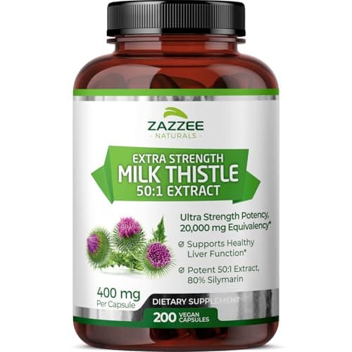 Zazzee Organic Milk Thistle 501 Extract 20000 mg Strength 200 Vegan Capsules 80 Silymarin Flavonoids Over 6 Month Supply Standardized and Concentrated 50X Extract AllNatural and NonGMO