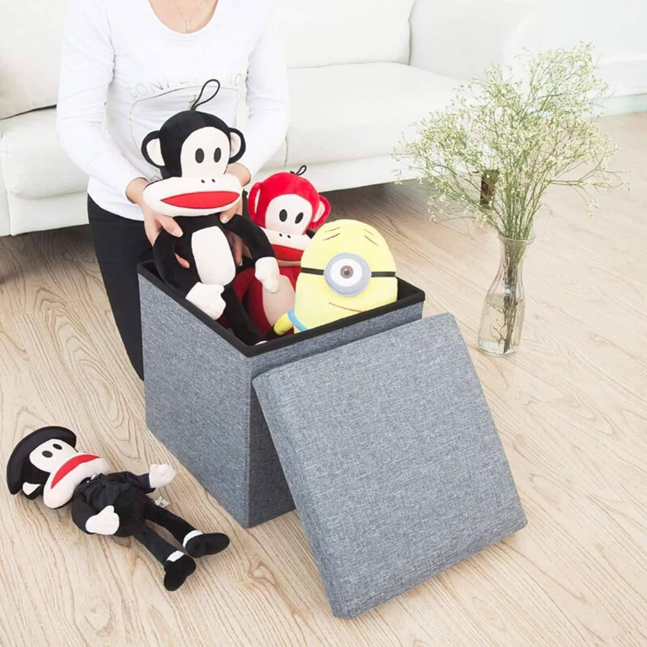 MVM Enterprise Wood Folding Organizer Storage Ottoman Bench Footrest Stool Coffee Table Cube Camping Fishing Toys Chest Stool Quick and Easy Assembly