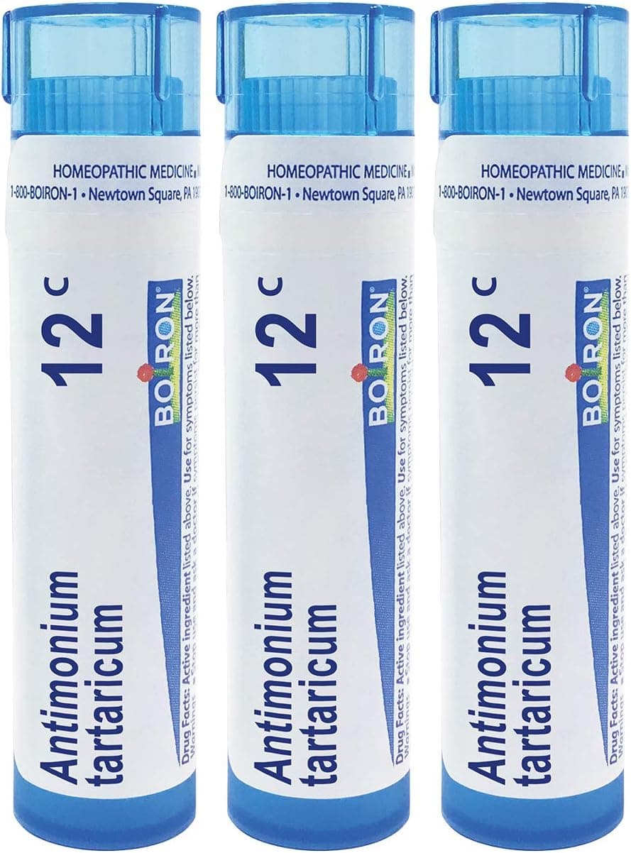 Boiron Antimonium Tartaricum 12c Homeopathic Medicine for Thick Mucus and Cough Pack of 3 240 Pellets