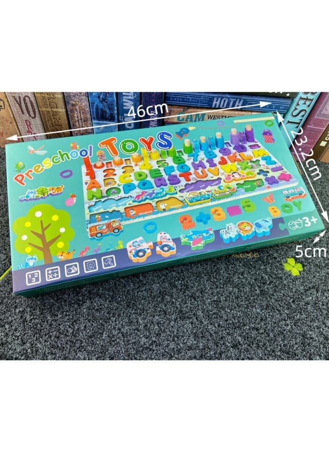 Hot-selling Children's Toys Digital Puzzle Building Blocks Assembled Early Education Educational Boys' And Girls' Baby Fishing Logarithmic Board-Color:Traffic Animal Full English Color Box