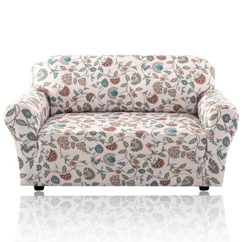 Princedeco Couch Cover Printed Loveseat Cover Floral Pattern, Stretch 1 Pieces Sofa Slipcovers for 2 Cushion Couch Sofa love Seat Sofa Covers Washable Protector for Kids, Pets (Loveseat,Cottage Charm)