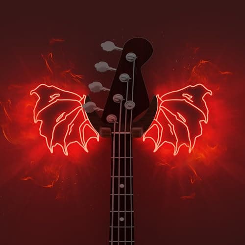 CoolGift Mart Guitar Stand Wall Mount with Luminous Devil Wings, Acrylic Wooden Guitar Hanger Shelf with USB Powered, for Acoustic Electric Bass Ukulele, Gift for Music Lovers Guitar Players
