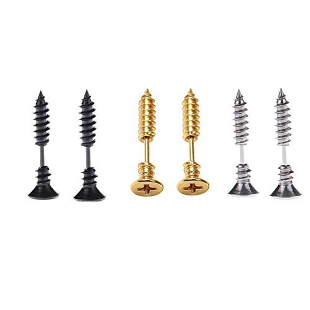 yueton 3 Pair Men Unisex Stainless Steel Piercing Cross Screws Ear Stud Earrings