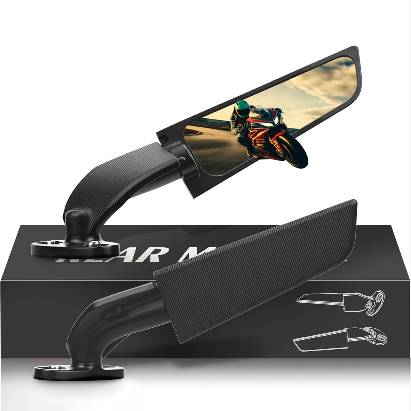 Buyscoolee Aerodynamic Motorcycle Mirrors - Modified Racing Rearview Mirror Pair for Sport Bikes