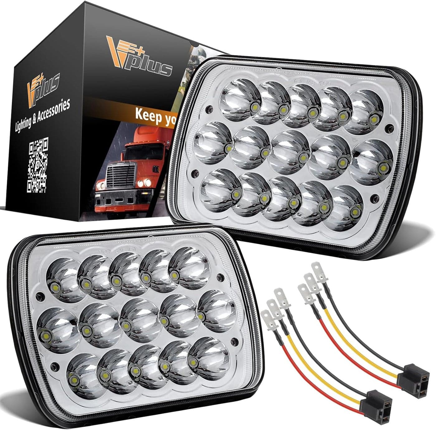 Partsam 7x6 5x7 LED Headlights with H4 Wiring Harness