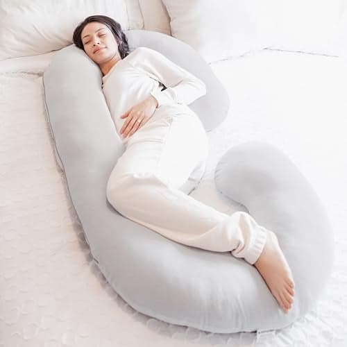 Regalo C Shaped Pregnancy Pillow for Sleeping, Full Body Maternity Pillow with Removable Cover, Support for Back, Belly, Hips & Legs, Body Pillow for Side Sleepers, Gray