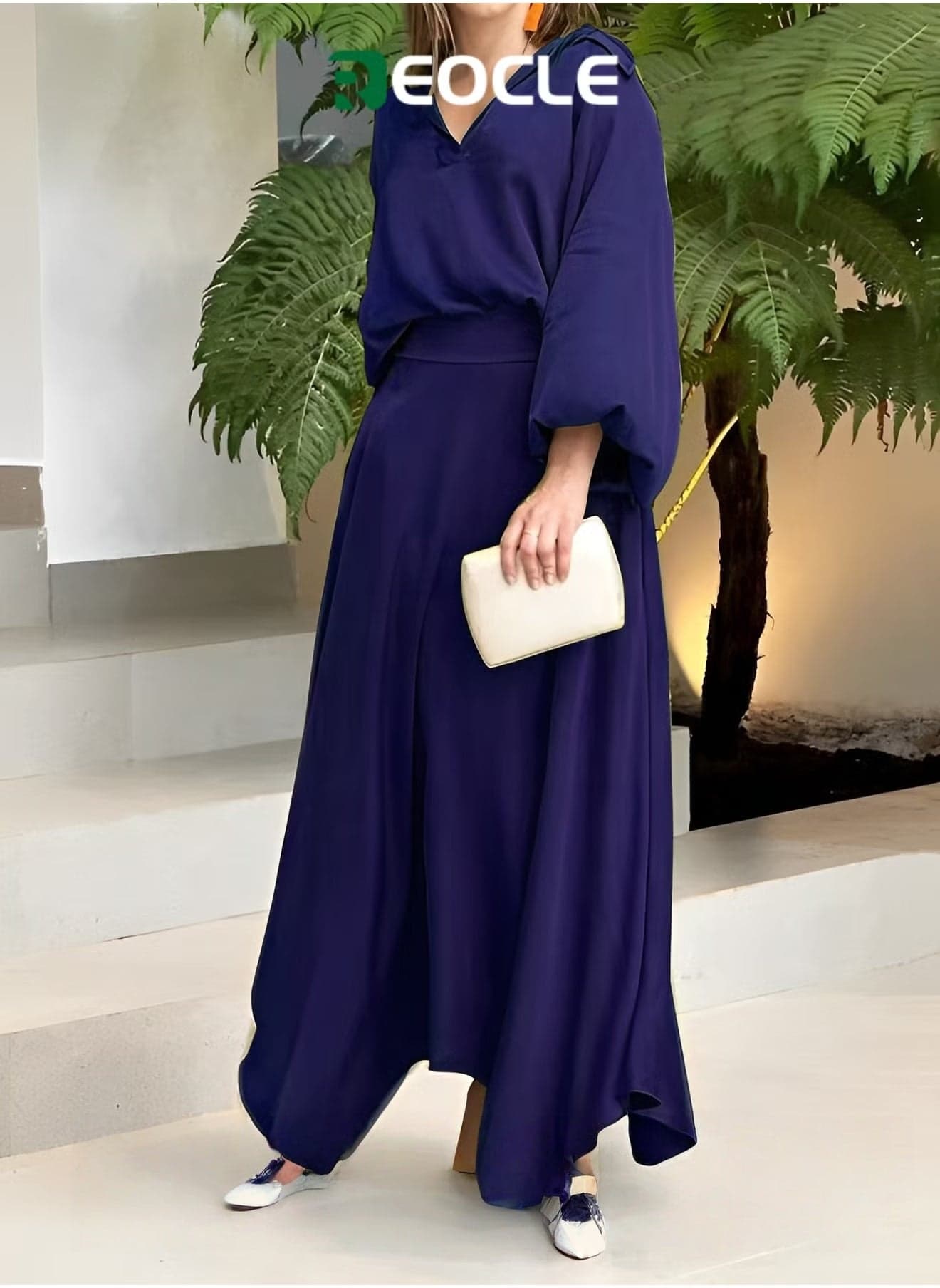 Home Suit Autumn Loose Large Size Solid Color Long Sleeve Top High Waist Half Long Skirt Suit maxi dress