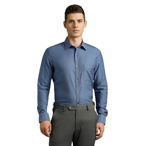 Louis Philippe Men Blue Textured Full Sleeves Formal Shirt