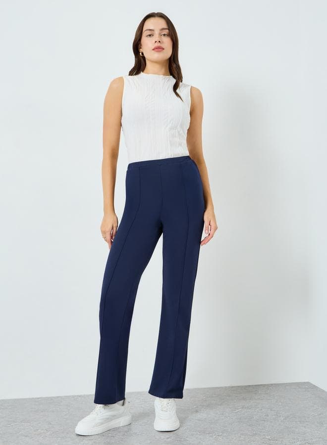 Women Navy Blue Tailored Flared Trousers