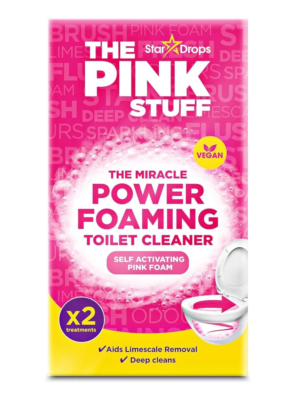 Star Drops The Pink Stuff Foaming Toilet Cleaner The Miracle Power 2 Treatments Self-Activating Pink Foam