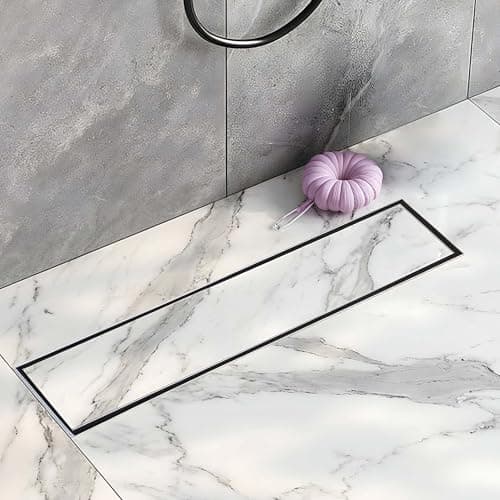 LIPKA Marble Insert Shower Drain Channel | 18 x 3 Inches| 304-Grade Stainless Steel Long Floor Drain for Bathroom & Shower Areas | 21mm Marble Invisible Water Drainer with Side Hole & Cockroach Trap