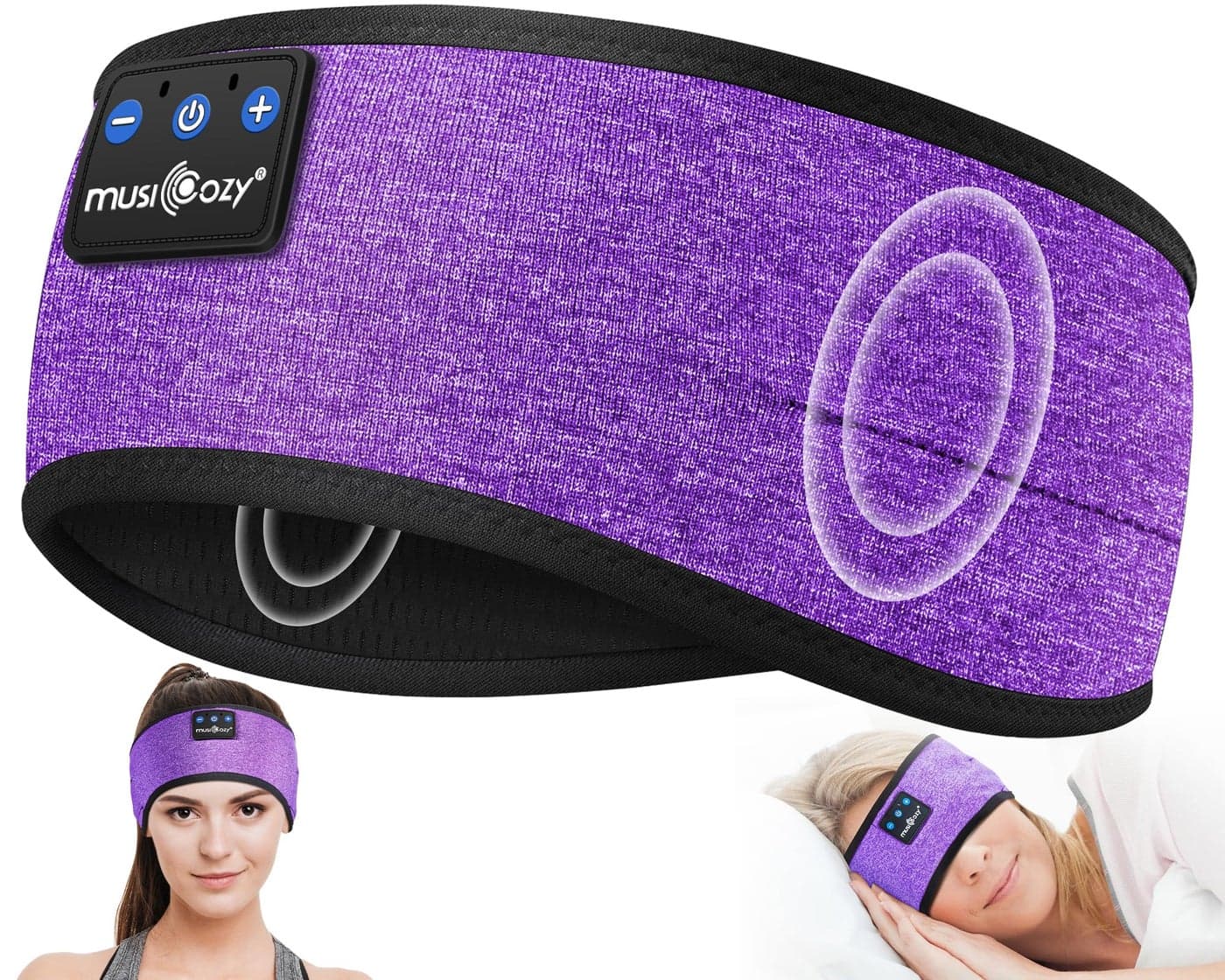 MUSICOZY Sleep Headphones Wireless, Bluetooth Headband Sports Sleeping Headphones Sleep Mask Earbuds Breathable Music Headband with Bluetooth 5.4, Perfect for Workout Running, Grape Purple
