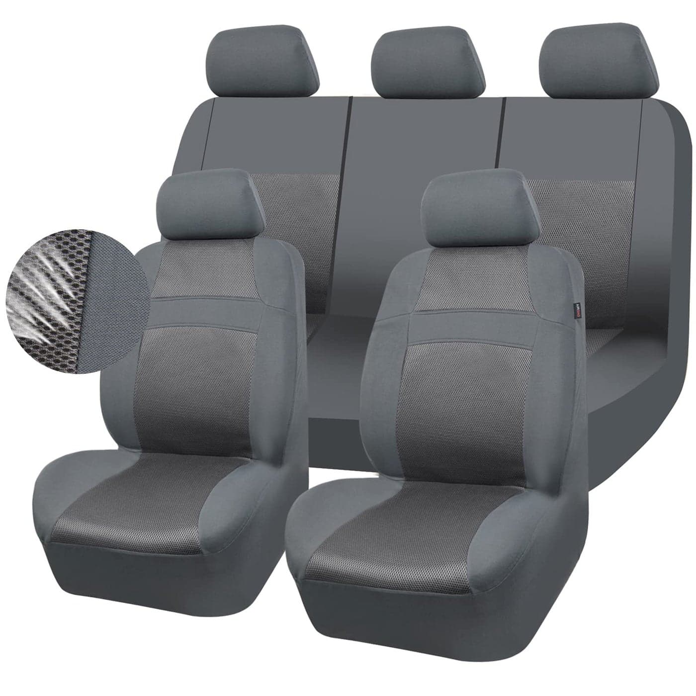 CAR PASS Seat Cover Full Sets 3D Air Mesh Car Seat Cover with 5mm Composite Sponge InsideAirbag Compatible Universal Fit for SUVVanssedans Trucks Automotive Interior CoversPure Gray