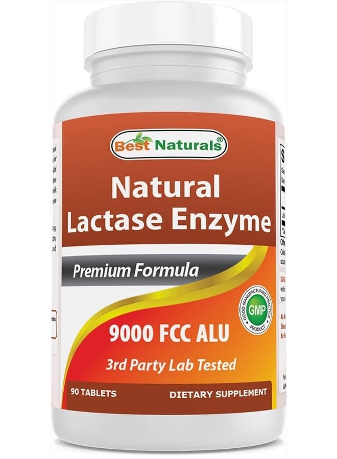 Lactose Intolerance Relief Tablets with Natural Lactase Enzyme, Fast Acting High Potency Lactase, 9000 FCC ALU, 90 Count