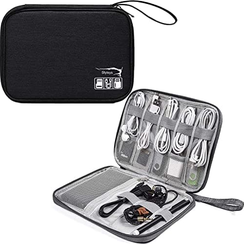 Styleys Polyester Electronics Organizer Bag Waterproof Carrying Pouch Travel Universal Cable Organizer Electronics Storage Bag Accessories Cases For Cord,Charger,Earphone,USB,SD Card (Black - S11089)